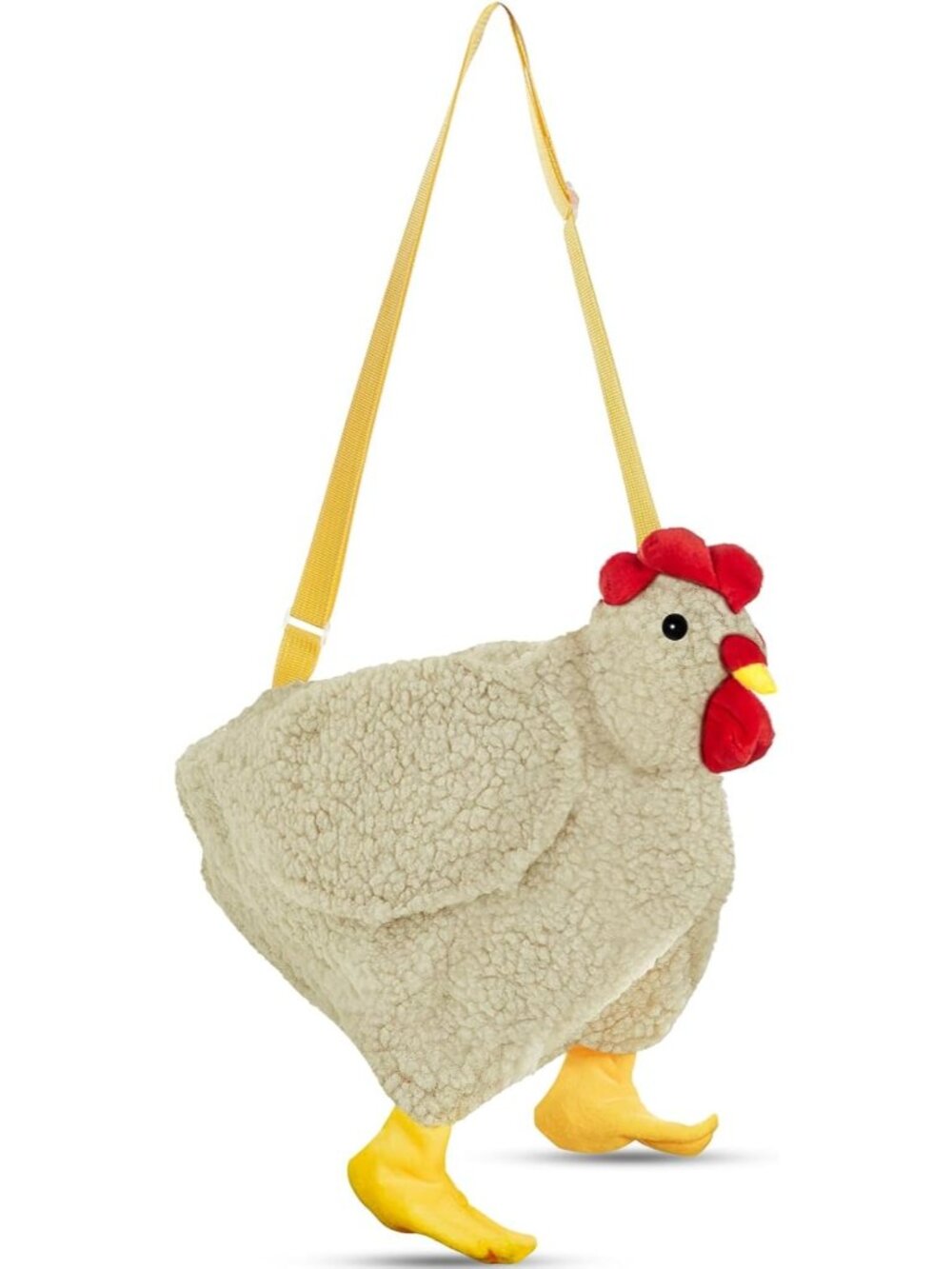Girls Khaki Fluffy 3D Animal Design Novelty Chicken Fabric Crossbody Funny Bags